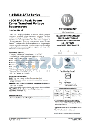 1.5SMC16AT3 datasheet - 1500 Watt Peak Power Zener  Transient Voltage Suppressors