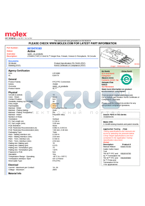 0015474183 datasheet - 2.54mm (.100) C-Grid SL Single Row, Female, Version G Receptacle, 18 Circuits