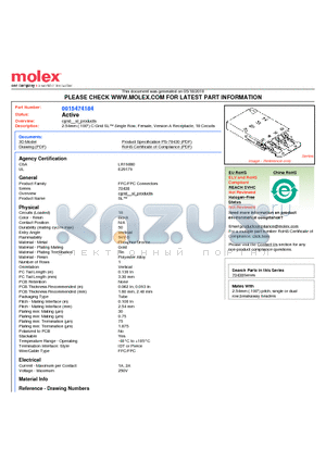 0015474184 datasheet - 2.54mm (.100) C-Grid SL Single Row, Female, Version A Receptacle, 18 Circuits