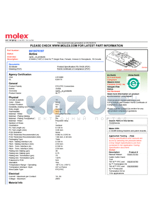 0015474197 datasheet - 2.54mm (.100) C-Grid SL Single Row, Female, Version G Receptacle, 19 Circuits