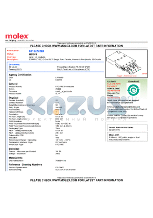 0015474220 datasheet - 2.54mm (.100) C-Grid SL Single Row, Female, Version A Receptacle, 22 Circuits