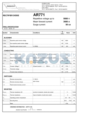 AR771 datasheet - RECTIFIER DIODE