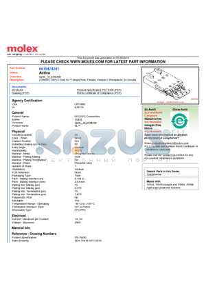 0015474241 datasheet - 2.54mm (.100) C-Grid SL Single Row, Female, Version C Receptacle, 24 Circuits