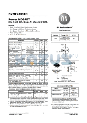 369AA-01 datasheet - Power MOSFET 30V, 7 m, 89A, Single NChannel SO8FL