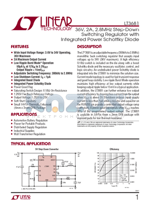 3681 datasheet - 36V, 2A, 2.8MHz Step-Down Switching Regulator with Integrated Power Schottky Diode