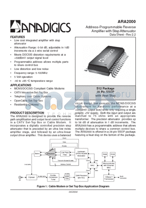 ARA2000 datasheet - Address-Programmable Reverse Amplifier with Step Attenuator