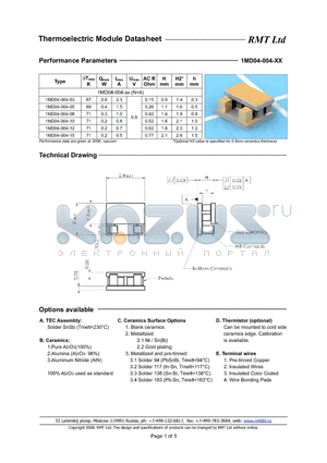 1MD04-004-05 datasheet - Thermoelectric Module