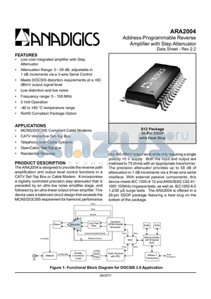 ARA2004_11 datasheet - Address-Programmable Reverse Amplifier with Step Attenuator