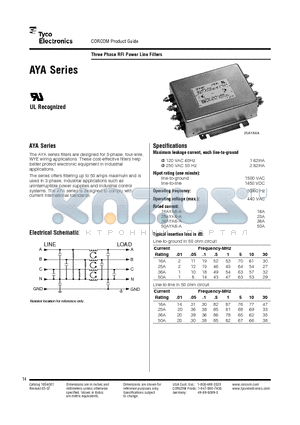 36AYA6A datasheet - Three Phase RFI Line Filters