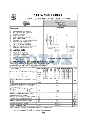 AES1J datasheet - 175mA. Super Fast Surface Mount Rectifiers