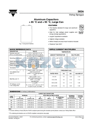 36DA123F025AA2A datasheet - Aluminum Capacitors  85 `C and  95 `C, Large Can