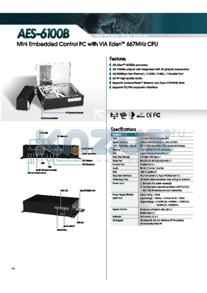 AES-6100B-003 datasheet - VIA Eden 667MHz processor, VIA VT8606 chipset with integrated AGP 4X graphic accelerator
