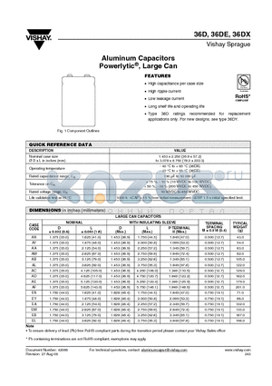 36DX datasheet - Aluminum Capacitors Powerlytic^, Large Can