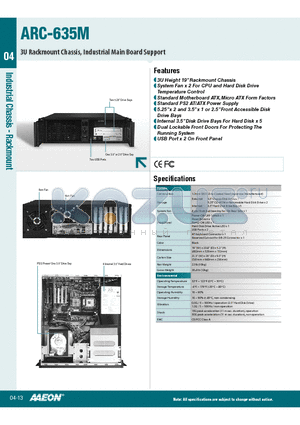 ARC-635M datasheet - 3U Height 19 Rackmount Chassis