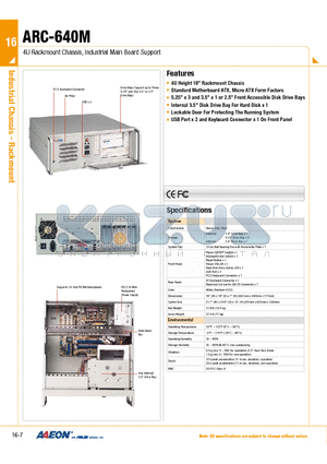 ARC-640M datasheet - 4U Rackmount Chassis, Industrial Main Board Support