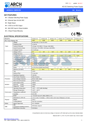 AES60U-12S datasheet - AC-DC Switching Power Supply