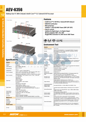 AEV-6356-A2 datasheet - Intel^ Core i7-3517UE or Celeron^ 847E Onboard