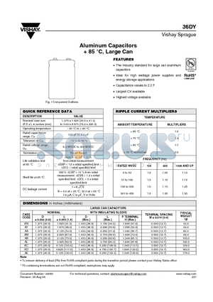 36DY102F400BC2A datasheet - Aluminum Capacitors  85 `C, Large Can