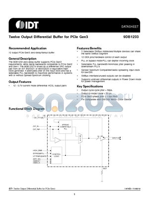 9DB1233 datasheet - Twelve Output Differential Buffer for PCIe Gen3
