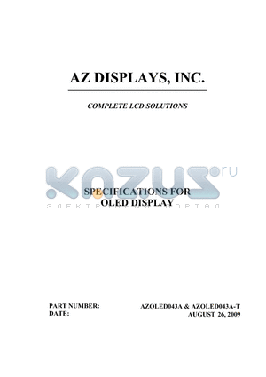 AZOLED043A datasheet - SPECIFICATIONS FOR OLED DISPLAY