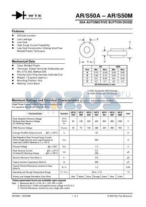 AR50D datasheet - 50A AUTOMOTIVE BUTTON DIODE