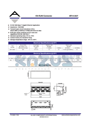 AR14-3637 datasheet - 1X4 RJ45 Connector