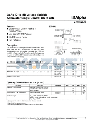 AF002N2-32 datasheet - GaAs IC 15 dB Voltage Variable Attenuator Single Control DC-2 GHz