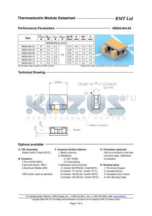 1MD04004 datasheet - The MC04 is sub-series of the large MC series of TE micro-modules. It consists of miniature TECs from single- to multistage types