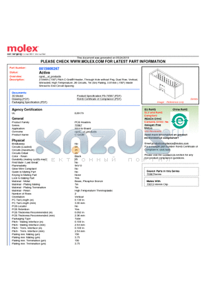 0015800267 datasheet - 2.54mm (.100) Pitch C-Grid^ Header, Through Hole without Peg, Dual Row, Vertical, Shrouded, High Temperature, 26 Circuits