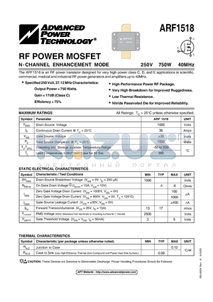 ARF1518 datasheet - RF POWER MOSFET