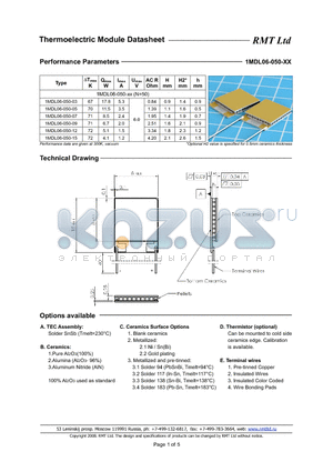 1MDL06050 datasheet - 1MDL06 Series of Miniature Thermoelectric Coolers for telecom applications.