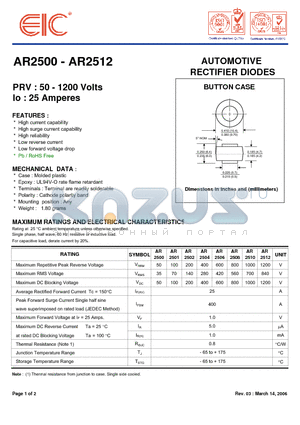 AR2501 datasheet - AUTOMOTIVE RECTIFIER DIODES