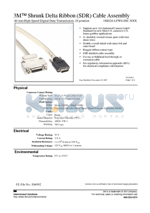 1MG26-LFW0-00C-500 datasheet - 3M Shrunk Delta Ribbon (SDR) Cable Assembly