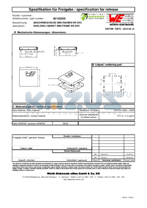 36103205 datasheet - SHIELDING CABINET SMD-FRAME WE-SHC