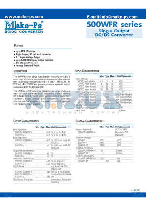 500WFR datasheet - Single Output DC/DC Converter