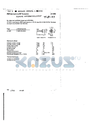 AF240 datasheet - PNP GERMANIUM RF TRANSISTOR