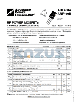 ARF460B datasheet - N-CHANNEL ENHANCEMENT MODE POWER MOSFETs