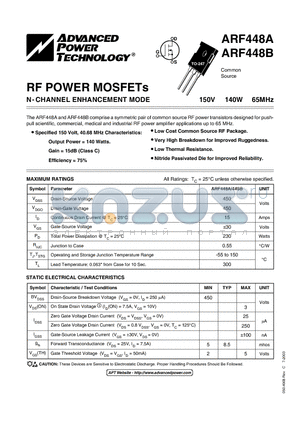 ARF448B datasheet - N-CHANNEL ENHANCEMENT MODE