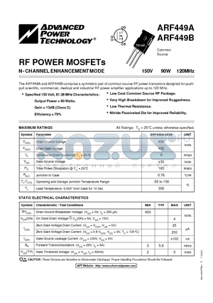ARF449A datasheet - N-CHANNEL ENHANCEMENT MODE RF POWER MOSFETs