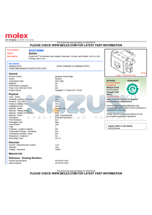 501013-0800 datasheet - PowerCat 5e Modular Jack Adapter Assembly, Vertical, with Shutter, 8/8, for LAN Printing, with Cover