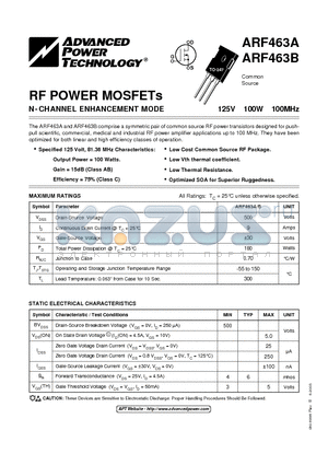 ARF463B datasheet - N-CHANNEL ENHANCEMENT MODE