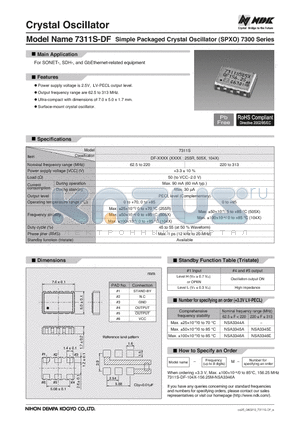 7311S-DF datasheet - Simple Packaged Crystal Oscillator (SPXO) 7300 Series