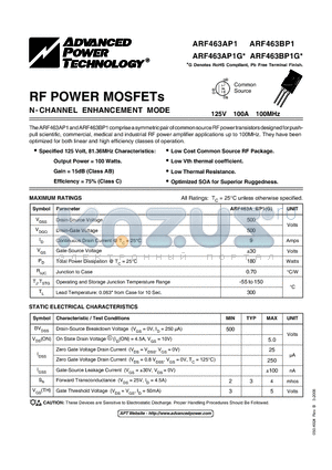 ARF463BP1G datasheet - N-CHANNEL ENHANCEMENT MODE POWER MOSFETs