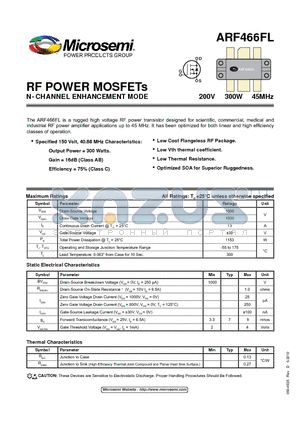 ARF466FL_10 datasheet - RF POWER MOSFETs N-CHANNEL ENHANCEMENT MODE