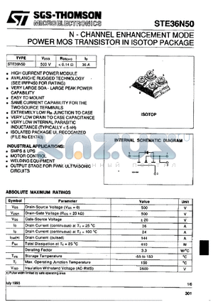 36N50DA datasheet - N-CHANNEL ENHANCEMENT MODE POWER MOS TRANSISTOR IN ISOTOP PACKAGE