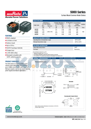 50105C datasheet - Surface Mount Common Mode Chokes