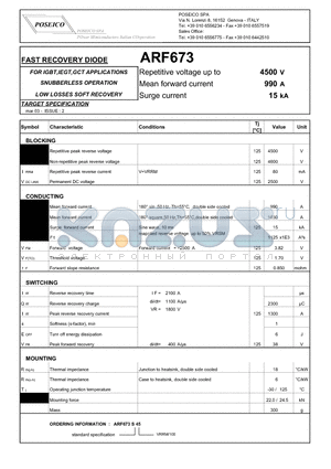 ARF673 datasheet - FAST RECOVERY DIODE