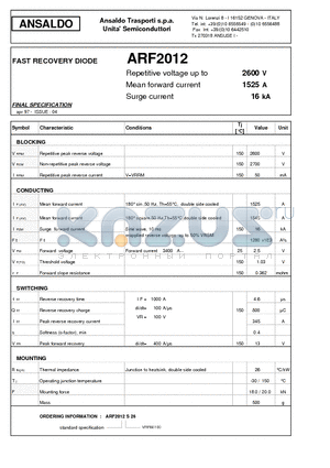 ARF2012 datasheet - FAST RECOVERY DIODE