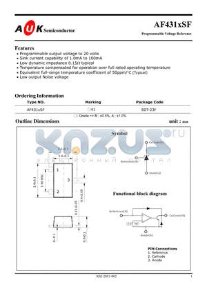 AF431XSF datasheet - Programmable Voltage Reference (Programmable output voltage to 20 volts)