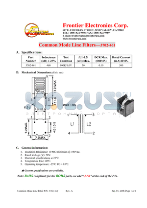 3702-461-LFR datasheet - Common Mode Line Filters